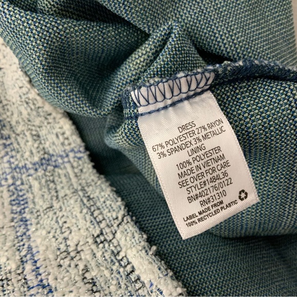 NWOT Fortune & Ivy Boucle Blue/White with Metallic Thread Dress, Size S - Picture 5 of 7